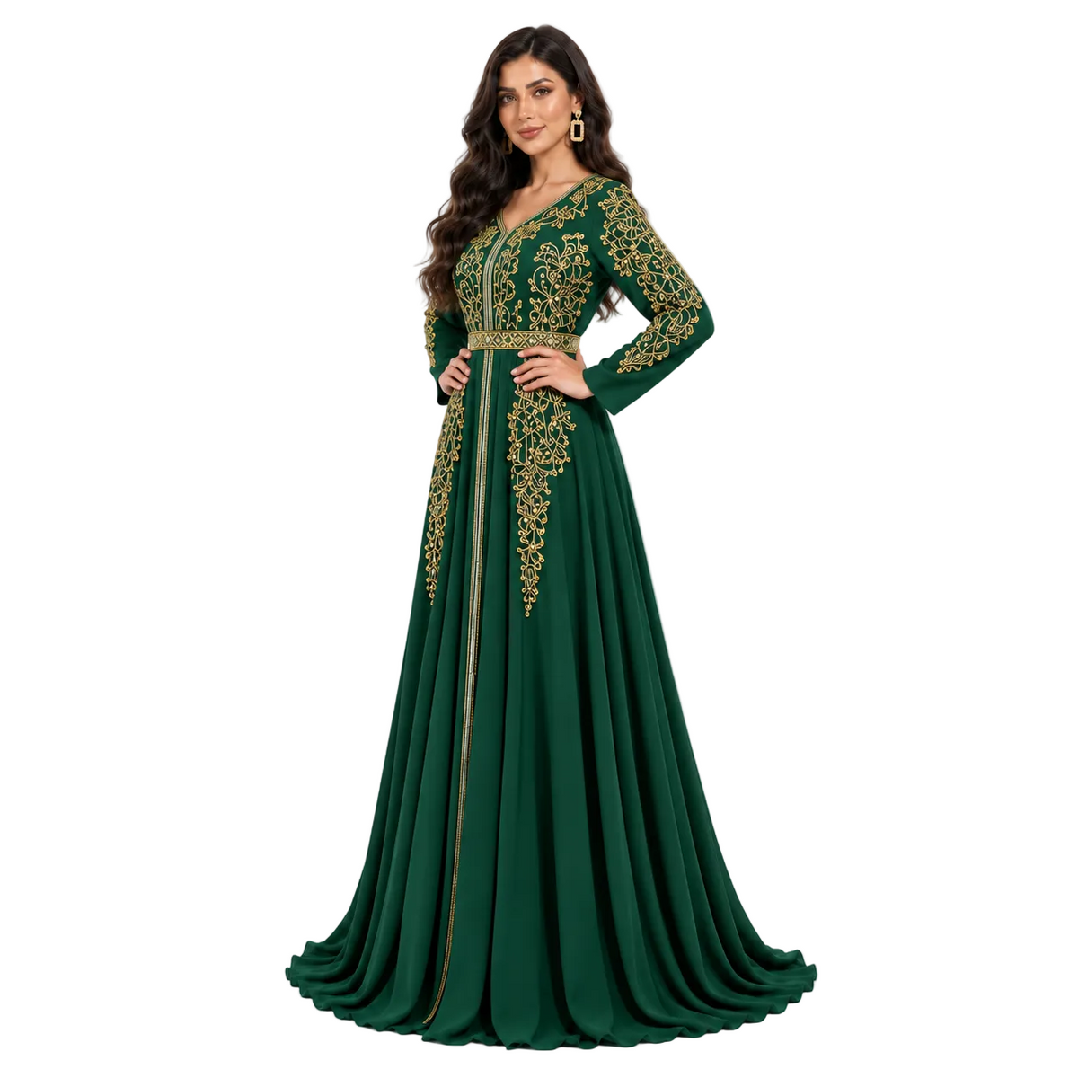 Dark Green Gold Embroidered Luxury Kaftan-2