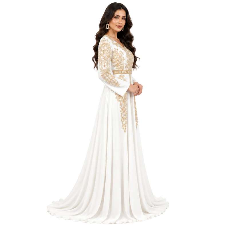 White Gold Embroidered Moroccan Luxury Kaftan-2