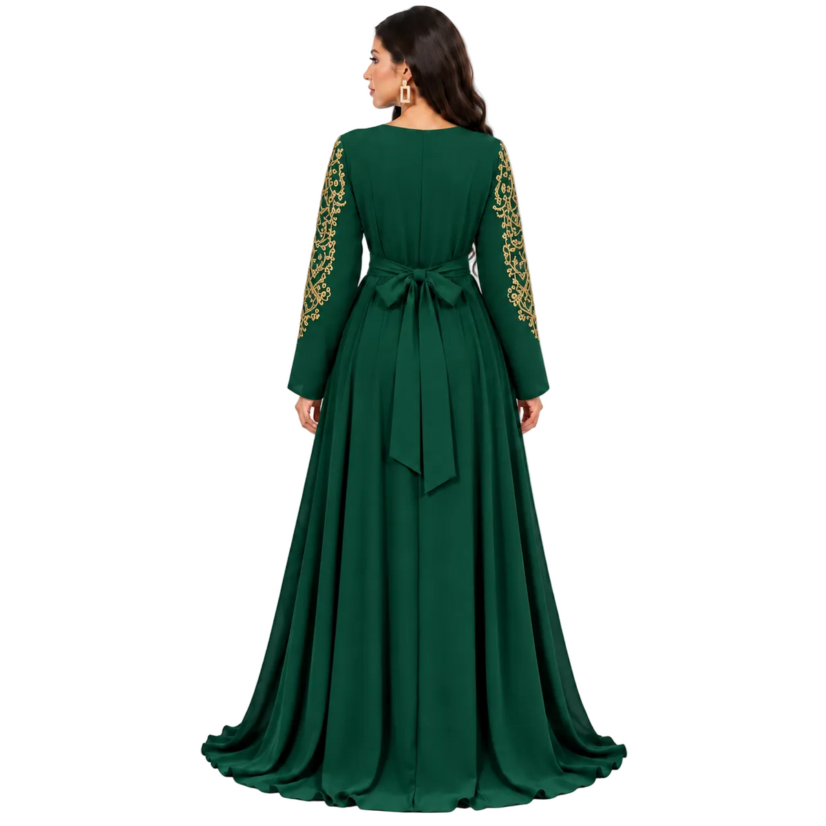 Dark Green Gold Embroidered Luxury Kaftan-4