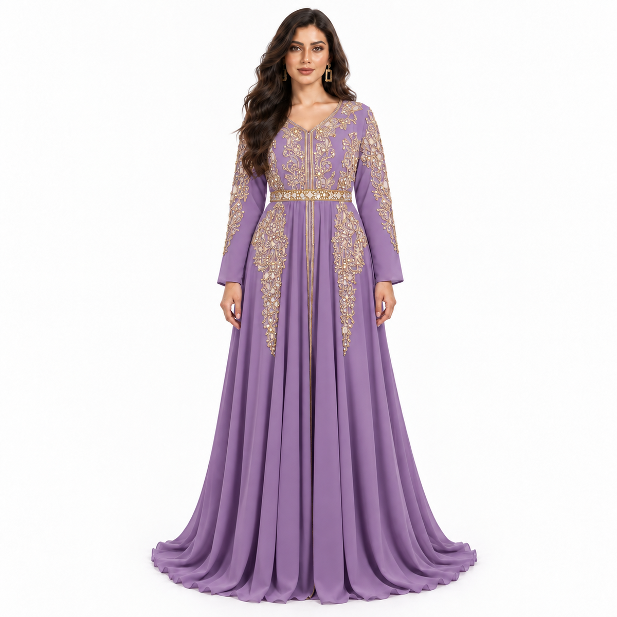 Purple Gold Embroidered Moroccan Luxury Kaftan-1