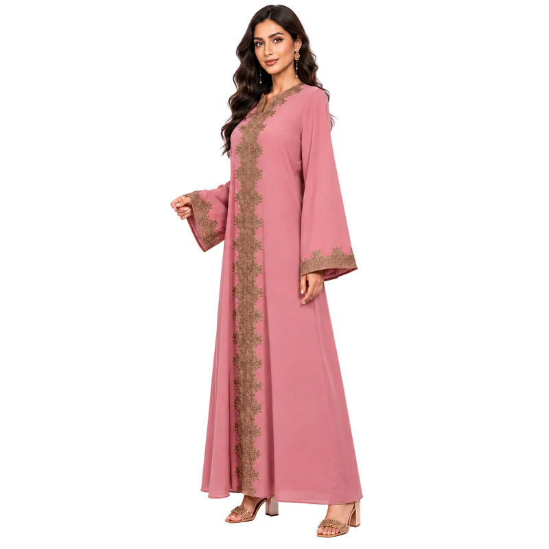 Dusty Rose Gold Embroidered Luxury Kaftan-2