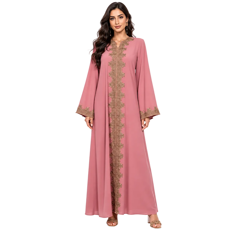 Dusty Rose Gold Embroidered Luxury Kaftan-1