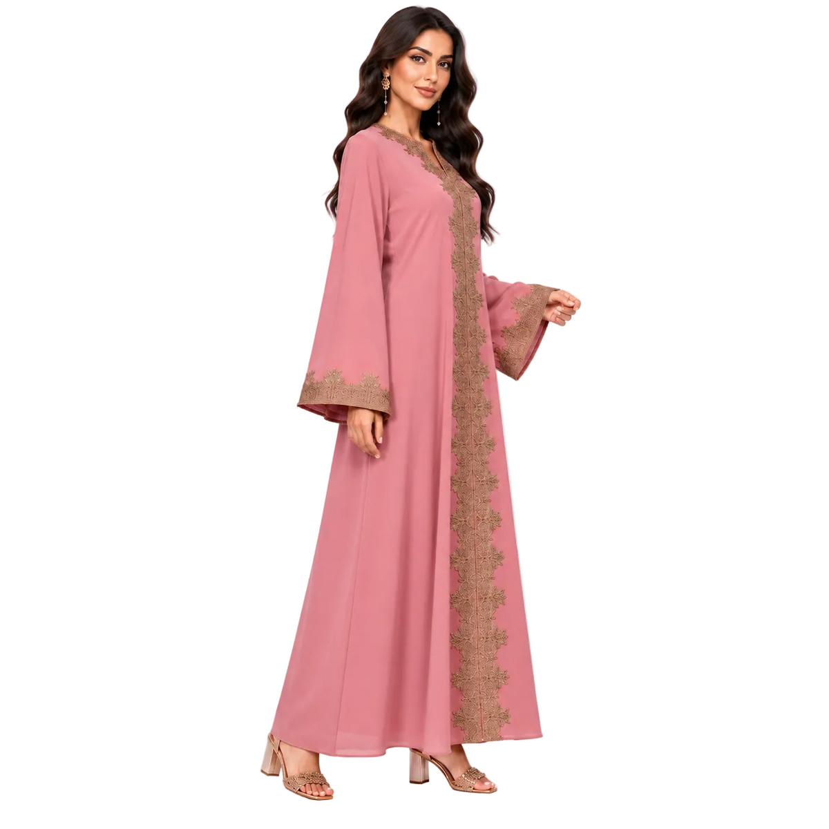 Dusty Rose Gold Embroidered Luxury Kaftan-3