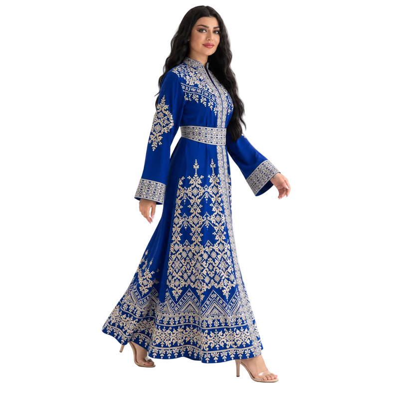 Royal Blue Embroidered Moroccan Luxury Kaftan-3