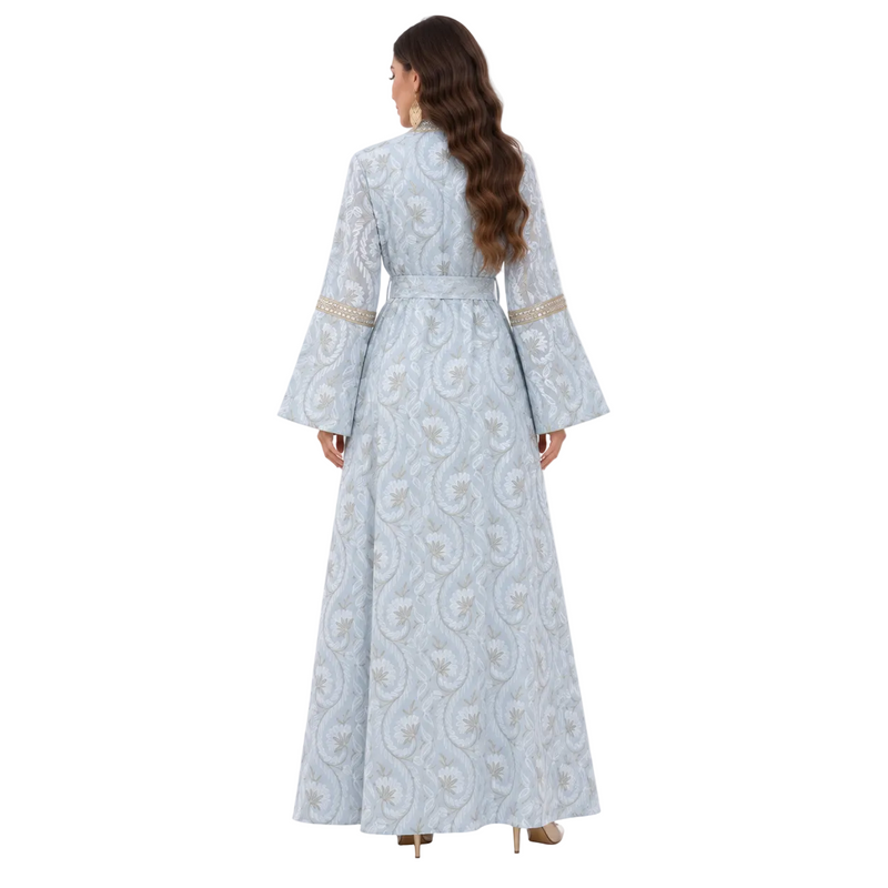 Light Blue Embroidered Luxury Kaftan Dress-4