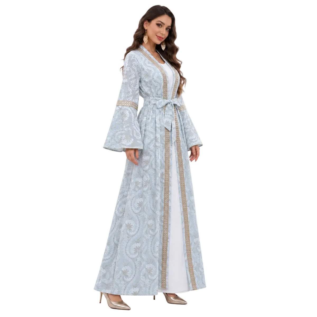 Light Blue Embroidered Luxury Kaftan Dress-2
