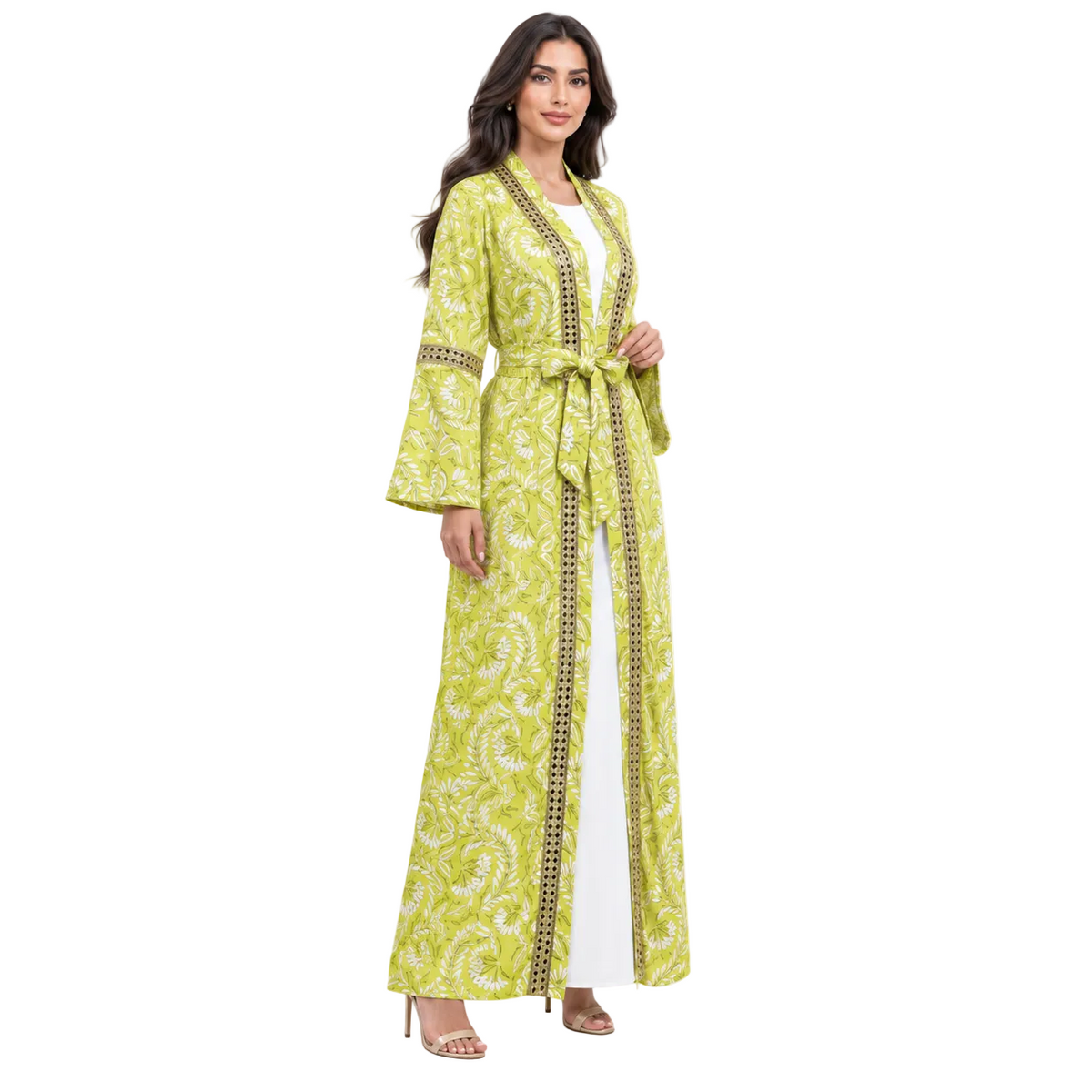 Yellow Botanical Embroidered Luxury Women’s Kaftan-3