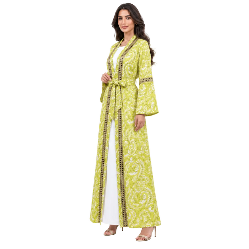 Yellow Botanical Embroidered Luxury Women’s Kaftan-2