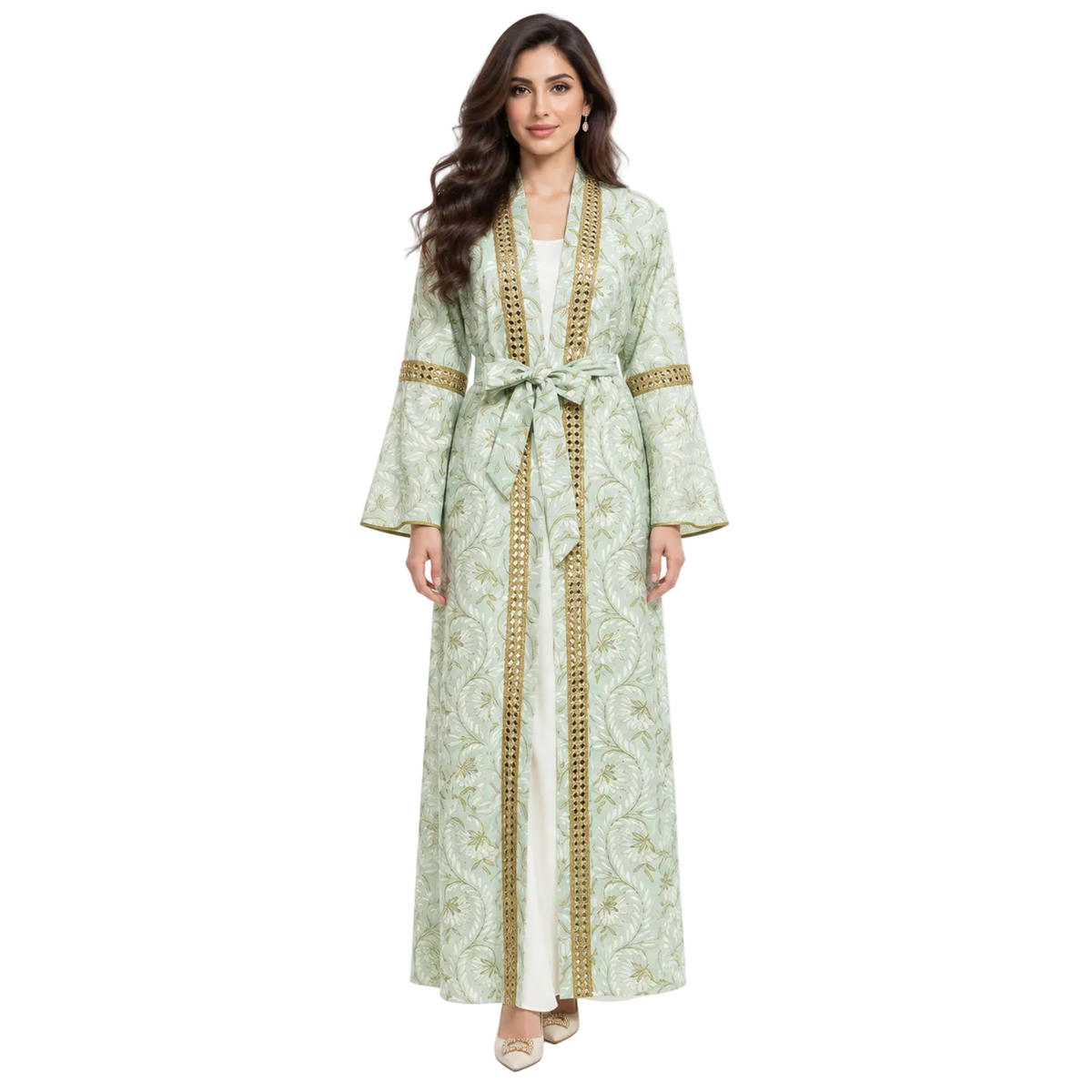 Light Green Gold Moroccan Luxury Kaftan-1