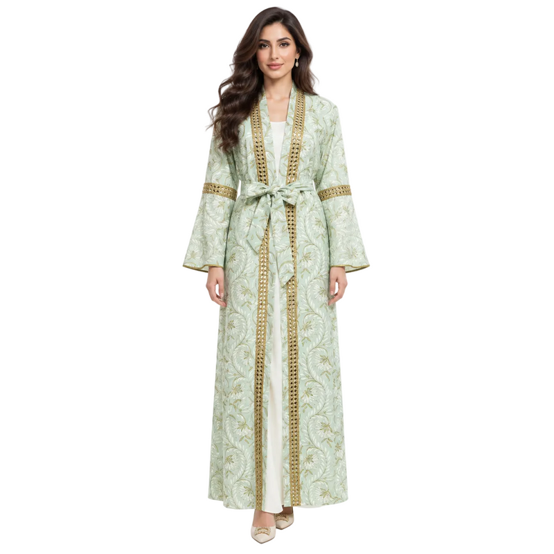 Light Green Gold Moroccan Luxury Kaftan-1