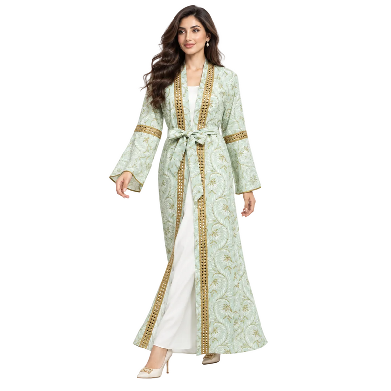 Light Green Gold Moroccan Luxury Kaftan-2