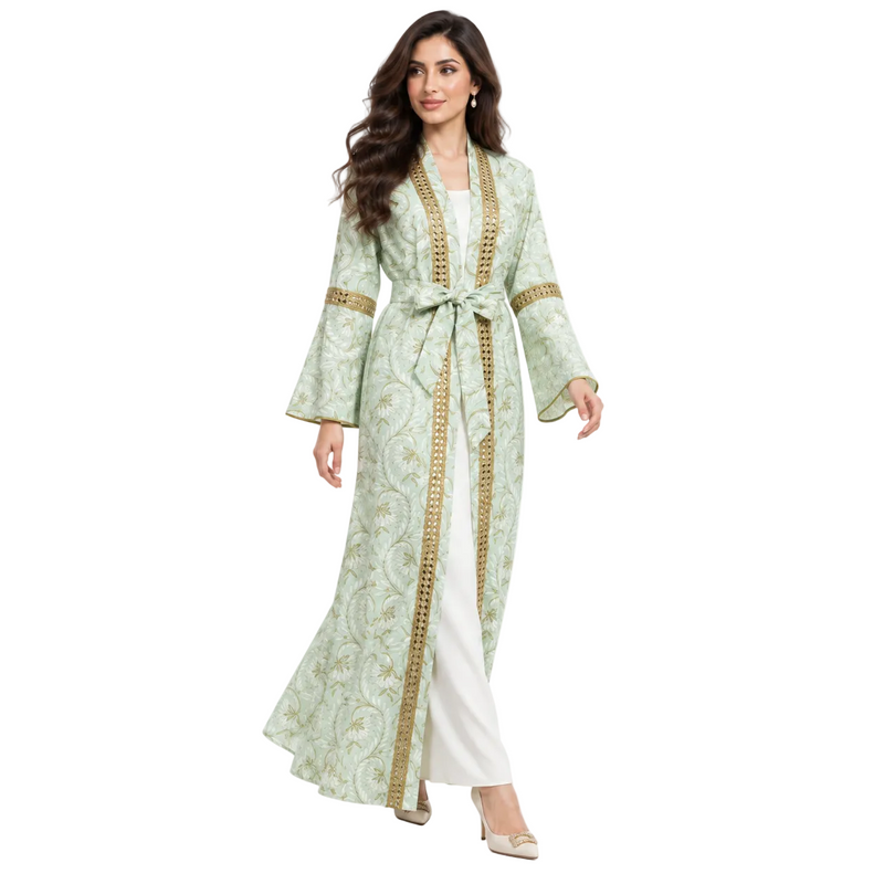 Light Green Gold Moroccan Luxury Kaftan-3
