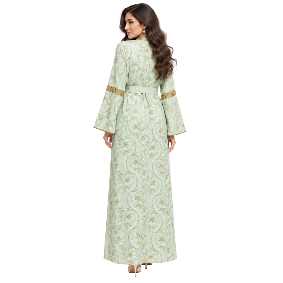 Light Green Gold Moroccan Luxury Kaftan-4