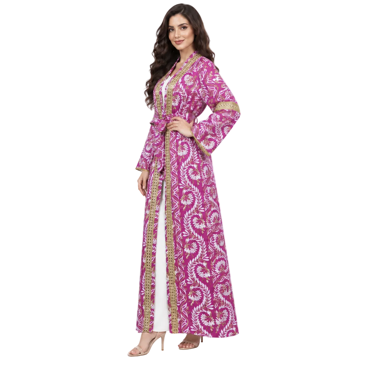 Purple Floral Gold Trim Women's Kaftan-2