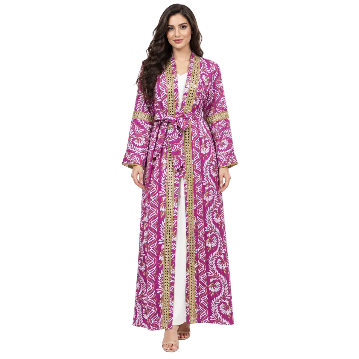 Purple Floral Gold Trim Women's Kaftan-1