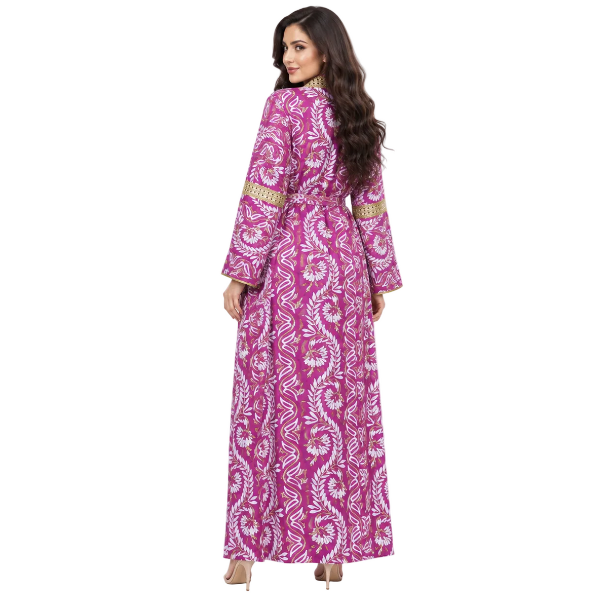 Purple Floral Gold Trim Women's Kaftan-4
