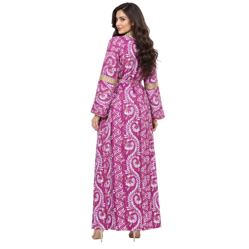 Purple Floral Gold Trim Women's Kaftan-4
