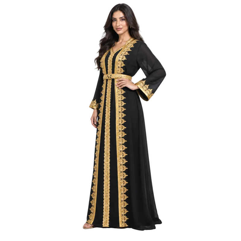 Black Gold Embroidered Moroccan Luxury Kaftan-2