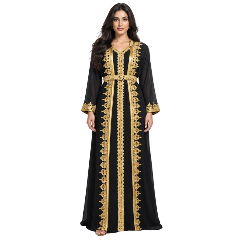 Black Gold Embroidered Moroccan Luxury Kaftan-1
