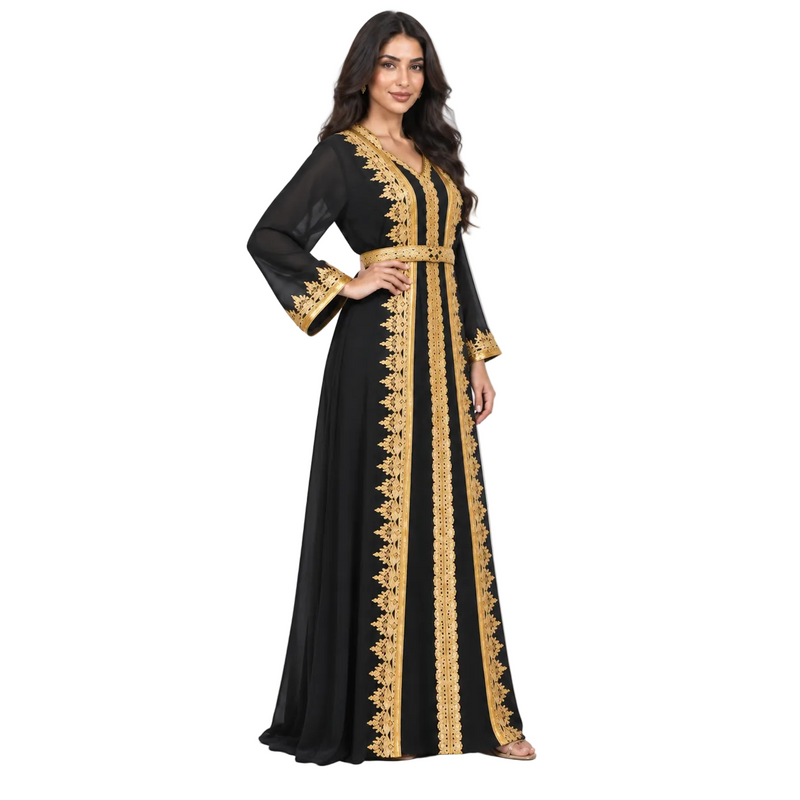 Black Gold Embroidered Moroccan Luxury Kaftan-3