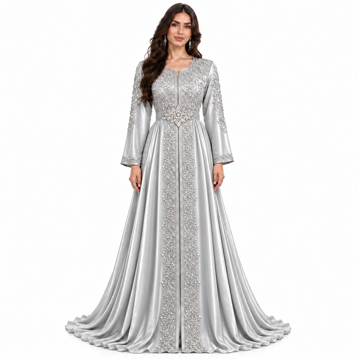 Silver Embroidered Luxury Moroccan Women’s Kaftan-1