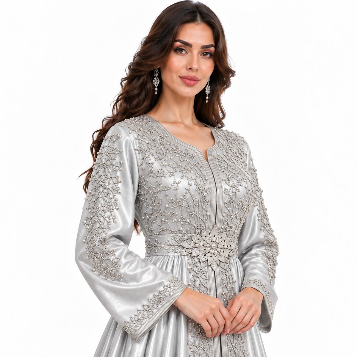Silver Embroidered Luxury Moroccan Women’s Kaftan-4