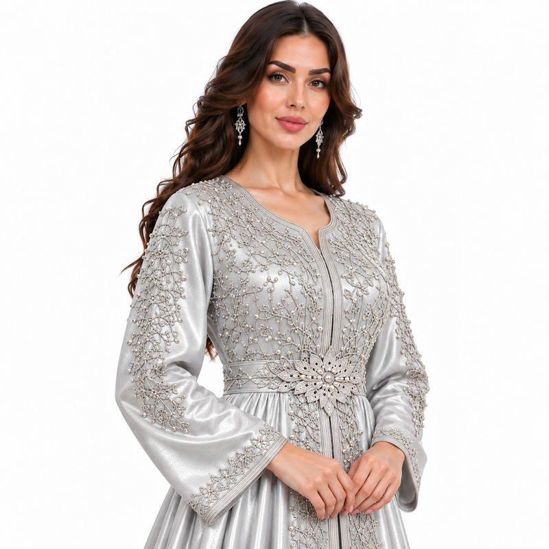 Silver Embroidered Luxury Moroccan Women’s Kaftan-4