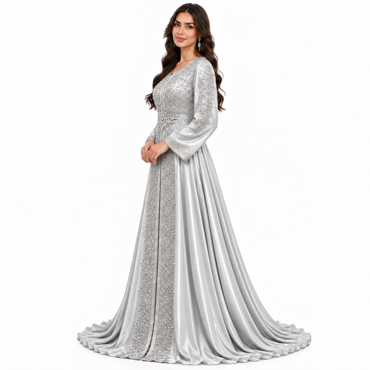 Silver Embroidered Luxury Moroccan Women’s Kaftan-2
