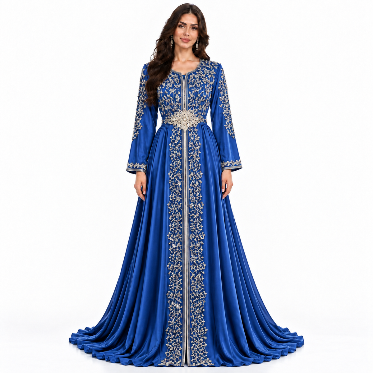 Blue Gold Embroidered Luxury Moroccan Kaftan-1