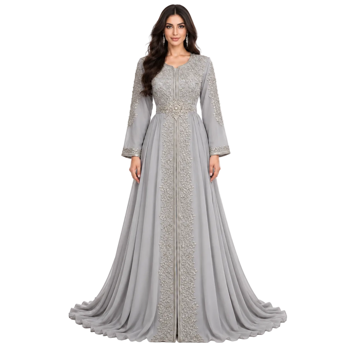 Grey Embroidered Luxury Moroccan Women’s Kaftan-1