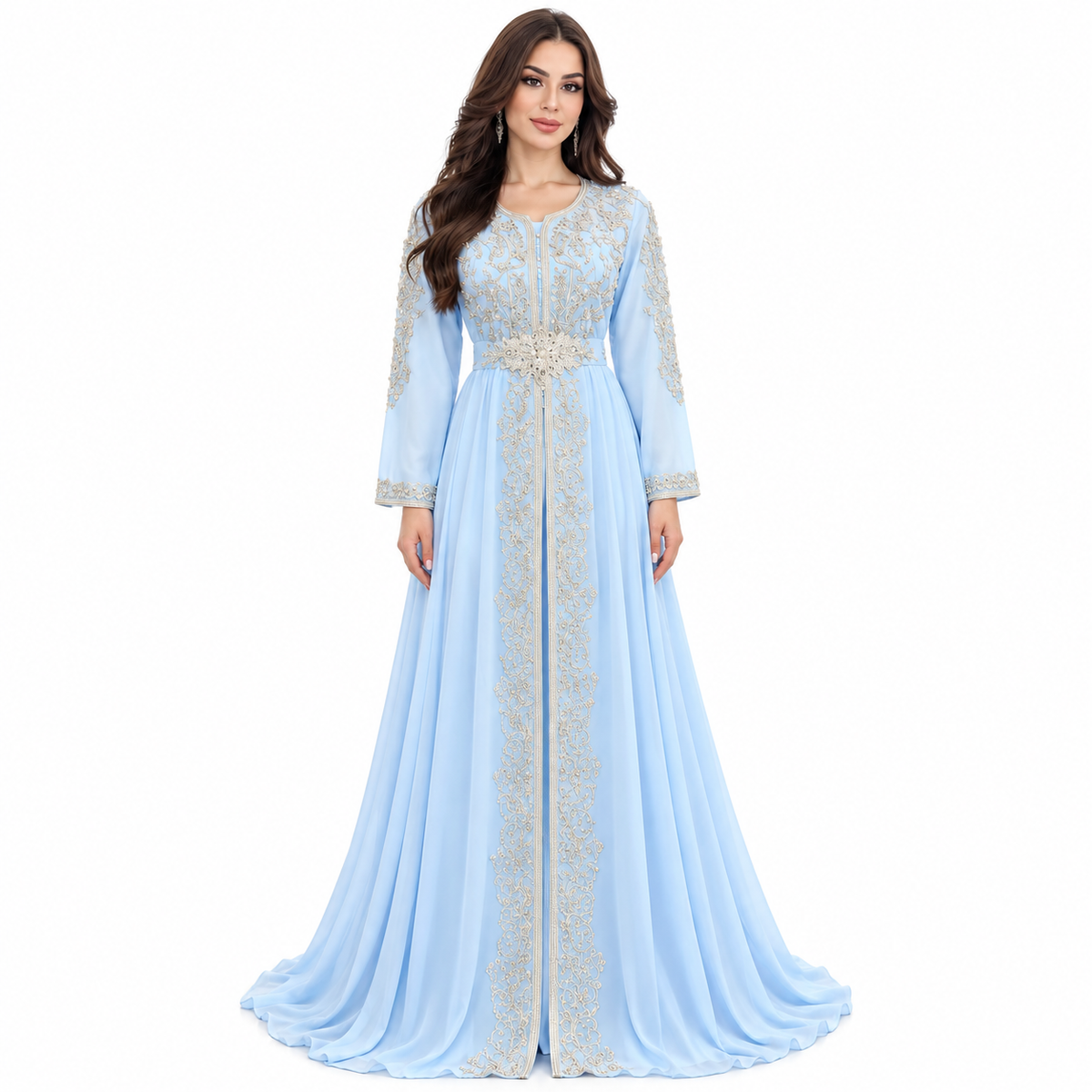 Sky Blue Embroidered Luxury Moroccan Kaftan-1