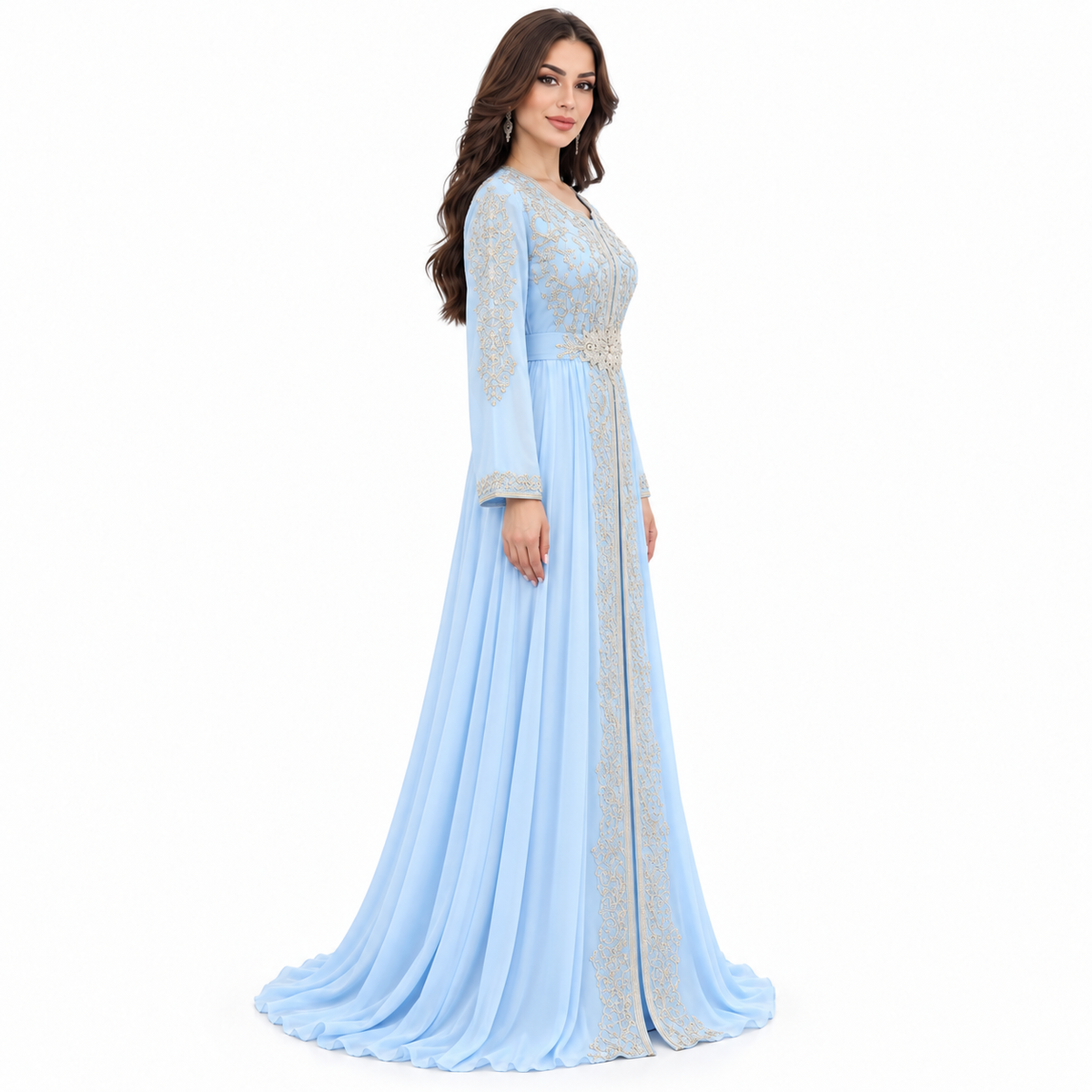Sky Blue Embroidered Luxury Moroccan Kaftan-3