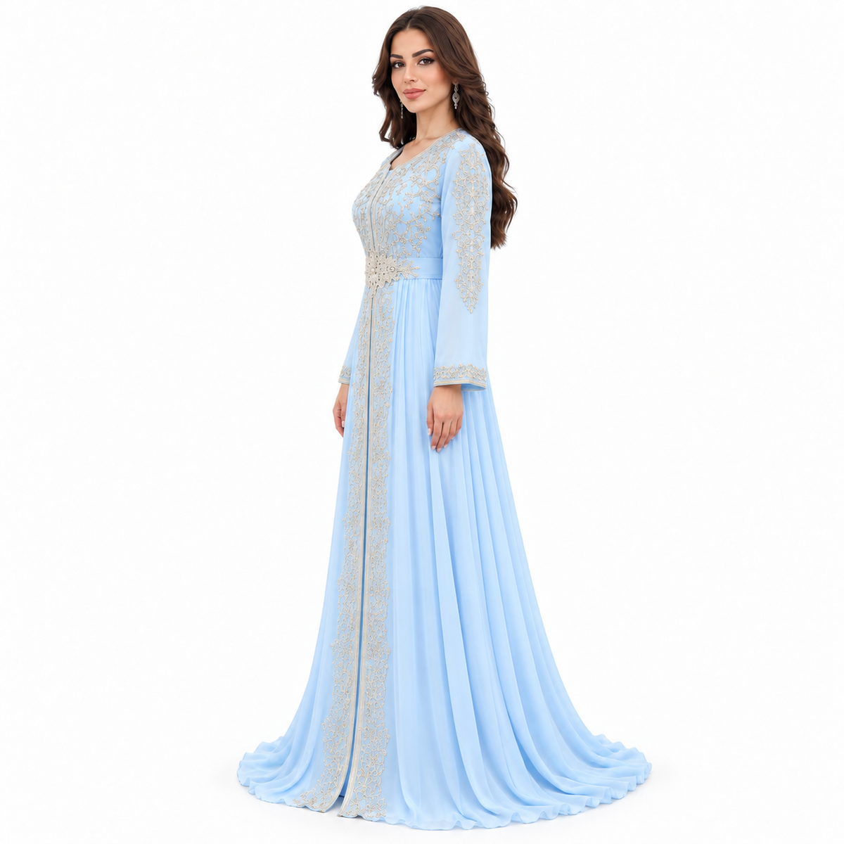 Sky Blue Embroidered Luxury Moroccan Kaftan-2