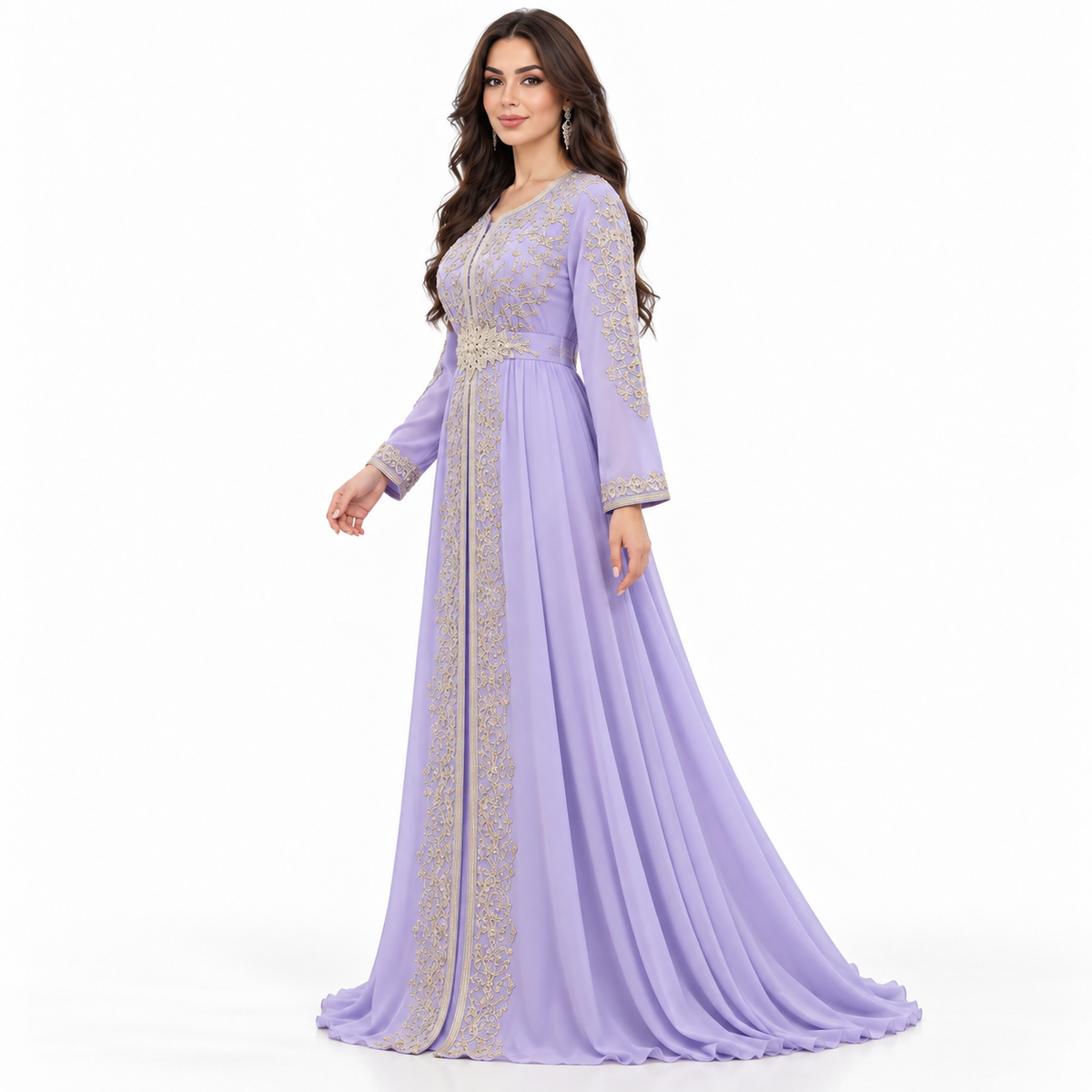 Purple Gold Embroidered Luxury Moroccan Kaftan-2