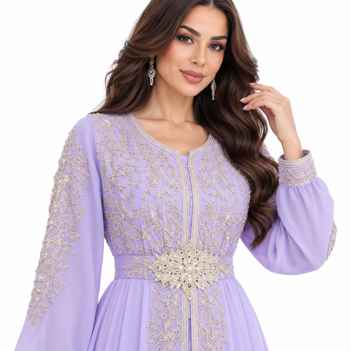 Purple Gold Embroidered Luxury Moroccan Kaftan-4