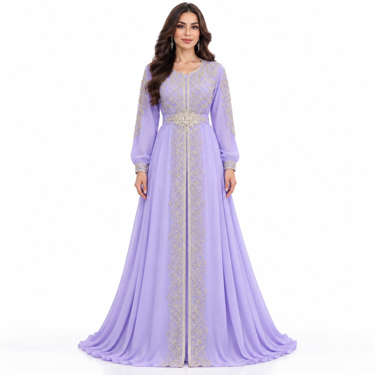 Purple Gold Embroidered Luxury Moroccan Kaftan-1