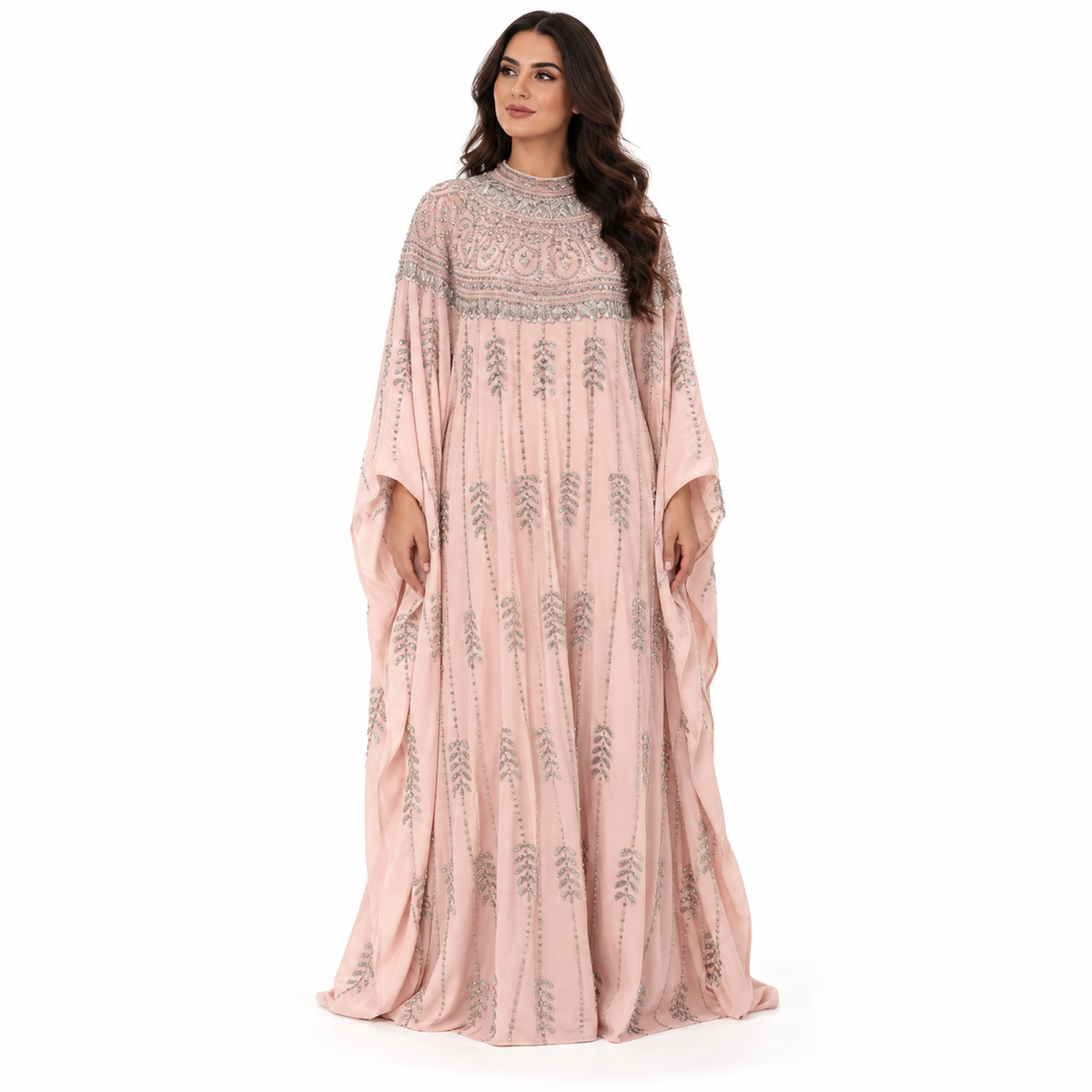Blush Pink Silver Embroidered Luxury Kaftan-1