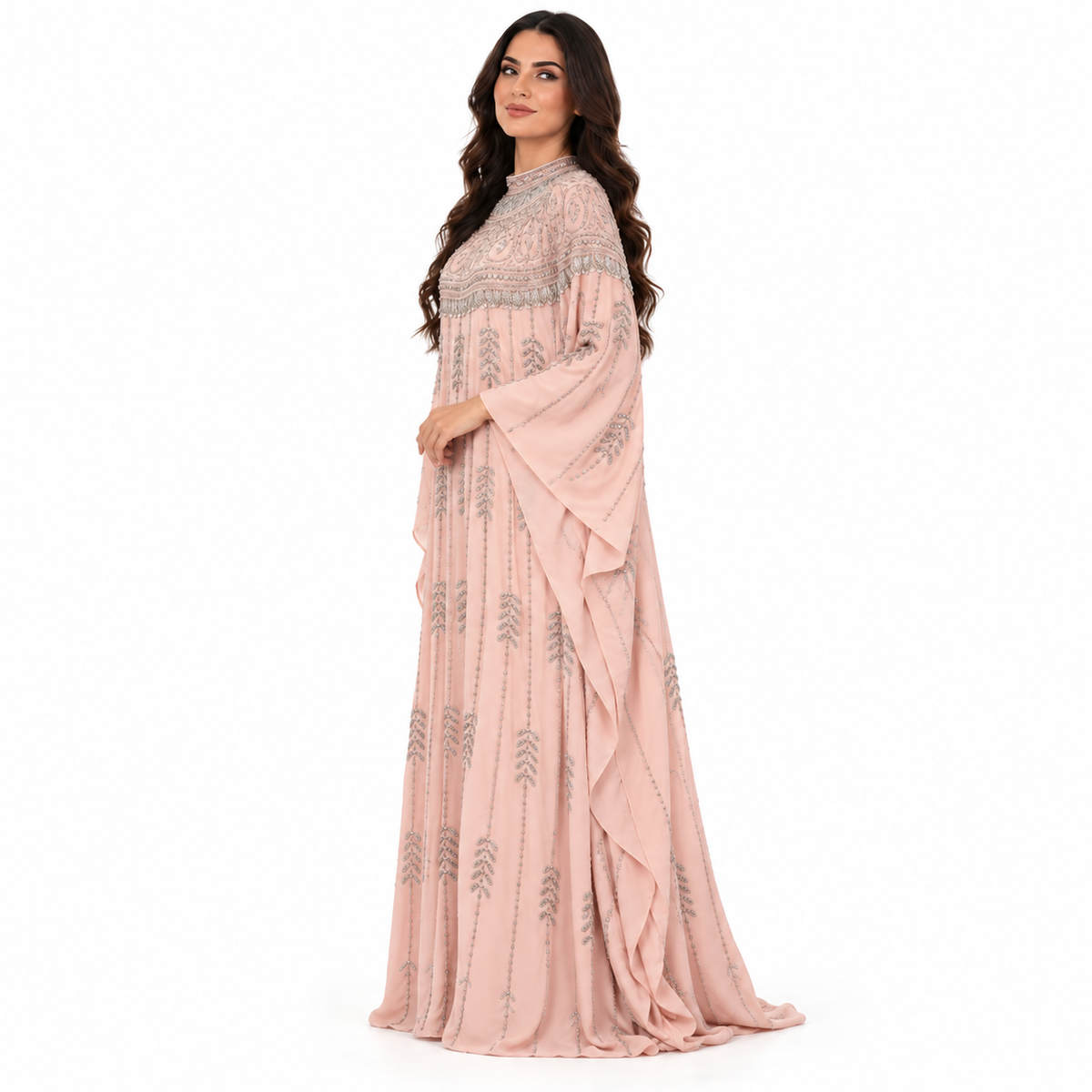 Blush Pink Silver Embroidered Luxury Kaftan-3