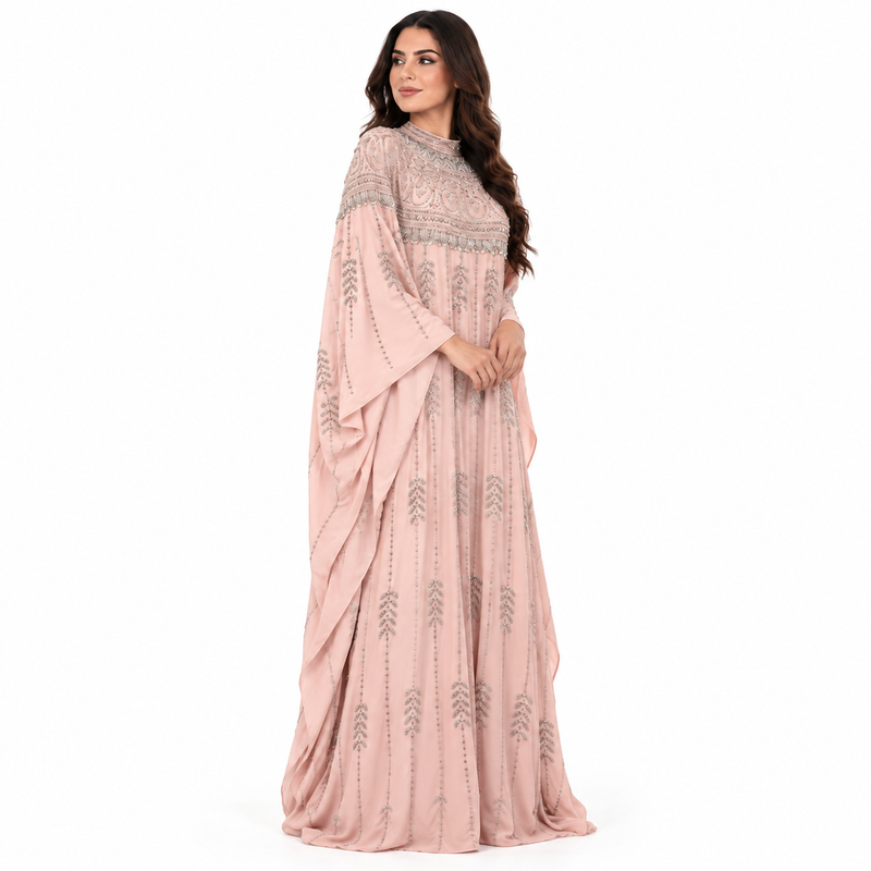Blush Pink Silver Embroidered Luxury Kaftan-2