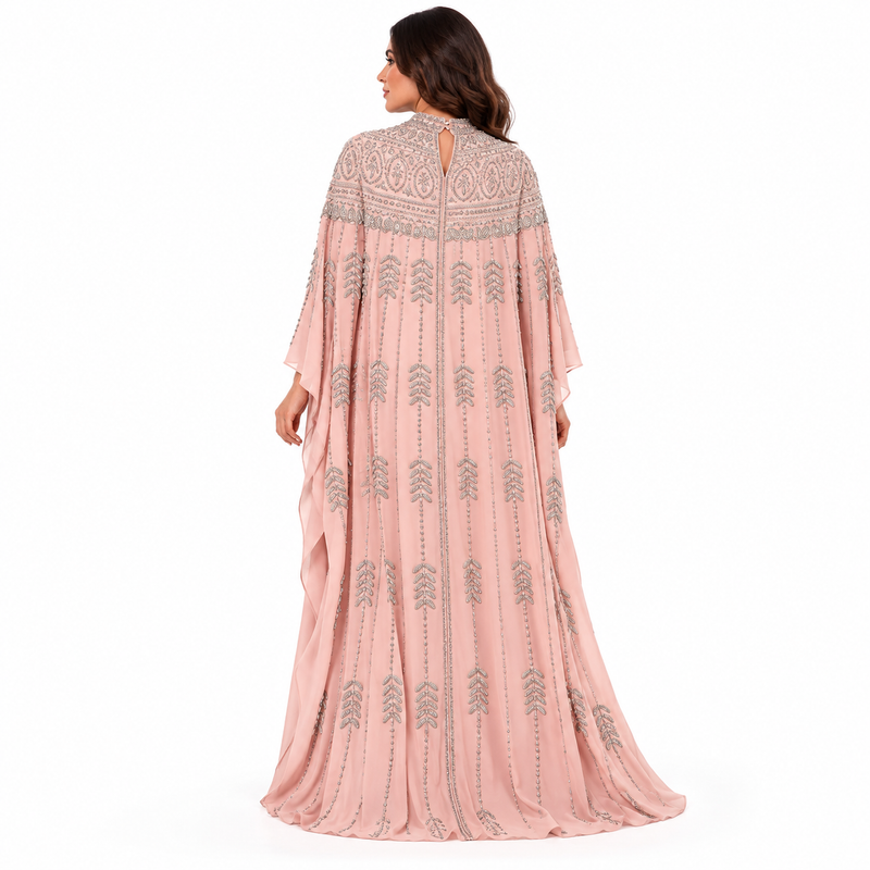 Blush Pink Silver Embroidered Luxury Kaftan-4
