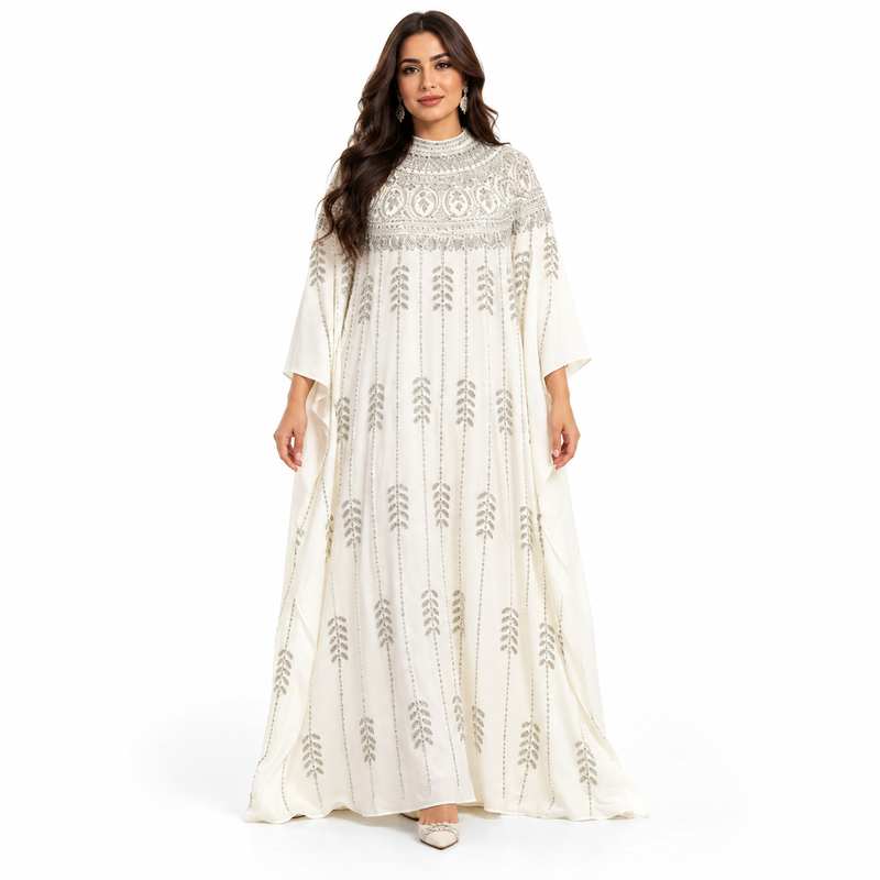 White Silver Embroidered Luxury Women’s Kaftan-1