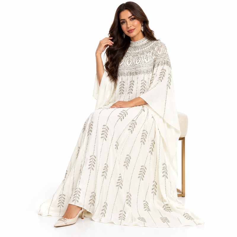 White Silver Embroidered Luxury Women’s Kaftan-3