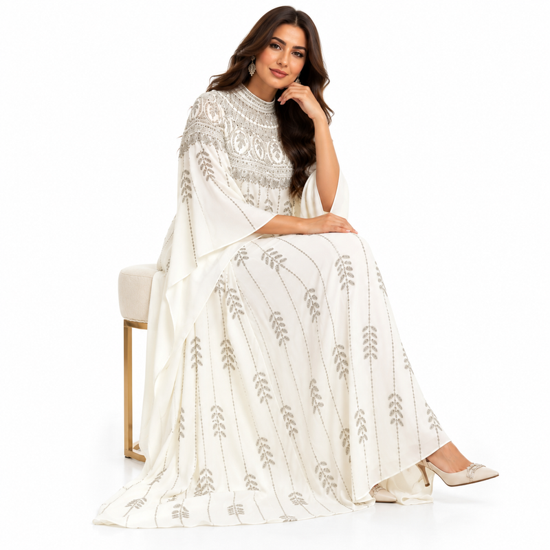 White Silver Embroidered Luxury Women’s Kaftan-2