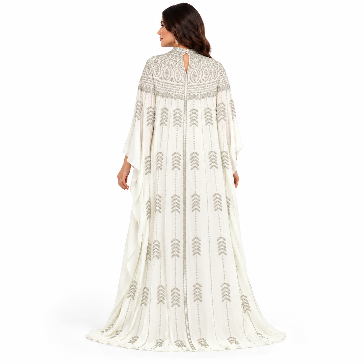 White Silver Embroidered Luxury Women’s Kaftan-4