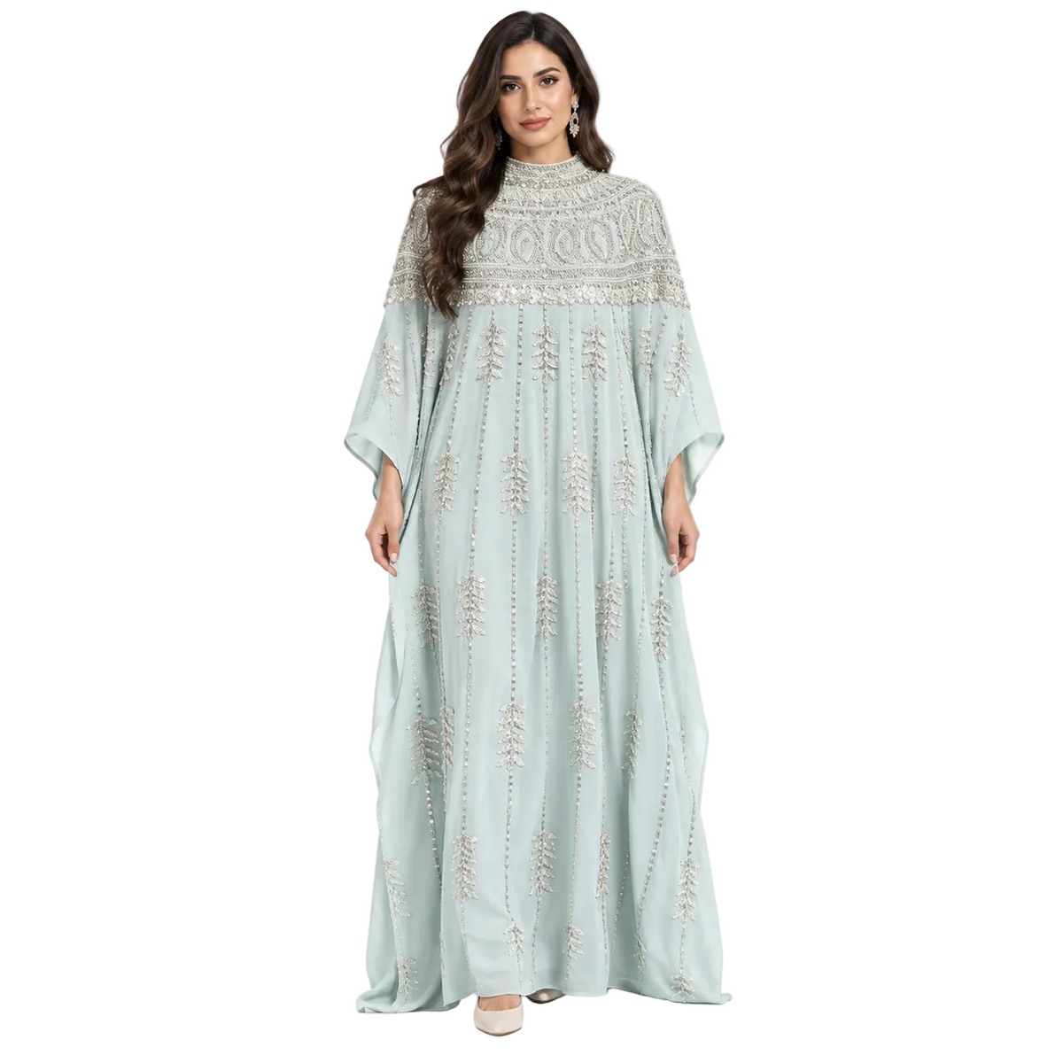 Light Blue Embroidered Luxury Baju Kaftan-1