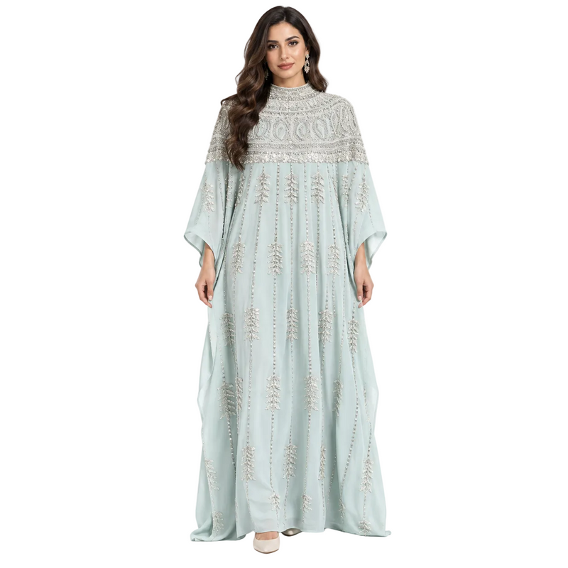 Light Blue Embroidered Luxury Baju Kaftan-1