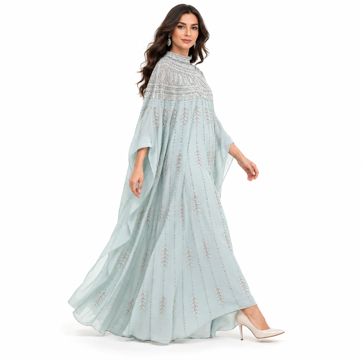 Light Blue Embroidered Luxury Baju Kaftan-3