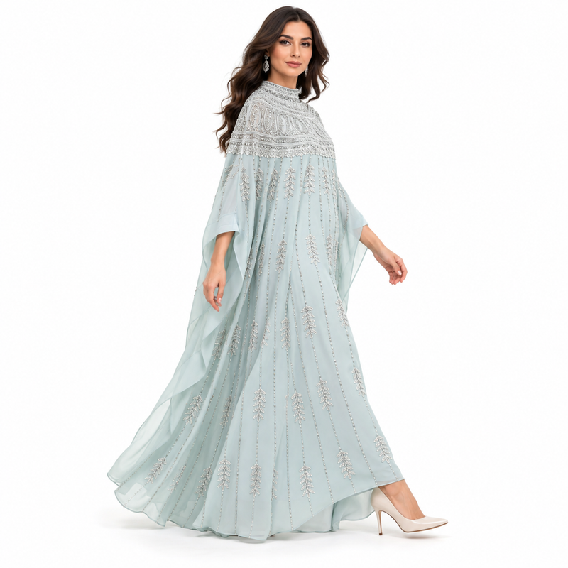 Light Blue Embroidered Luxury Baju Kaftan-3