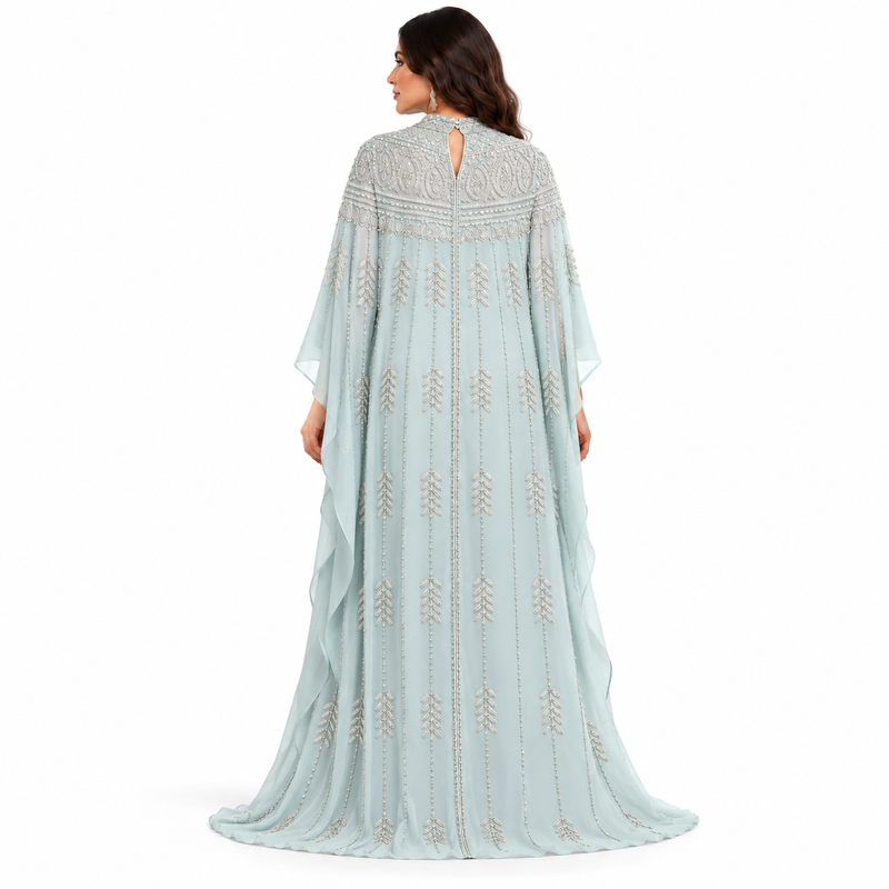 Light Blue Embroidered Luxury Baju Kaftan-4