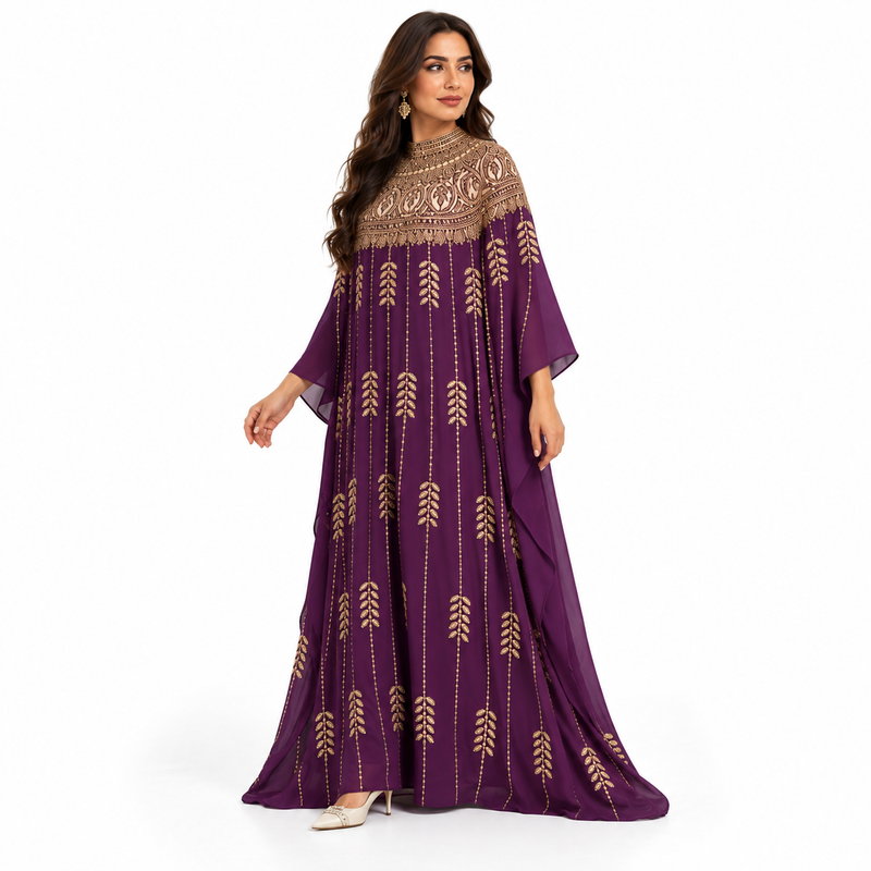 Purple Gold Embroidered Luxury Women’s Kaftan-3